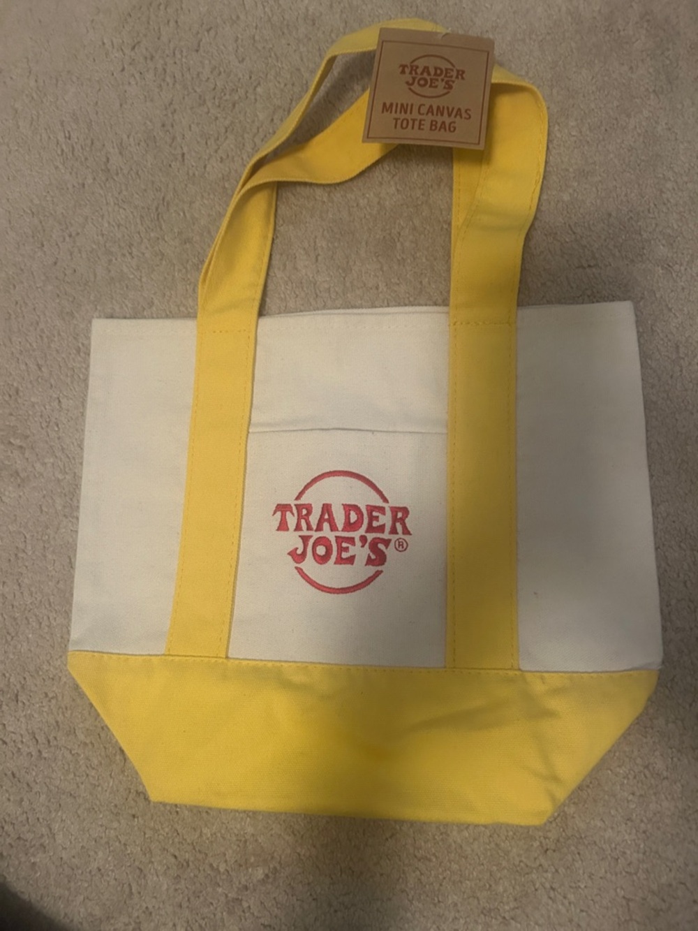 Trader Joe's Yellow & Cream Mini Canvas Tote Bag